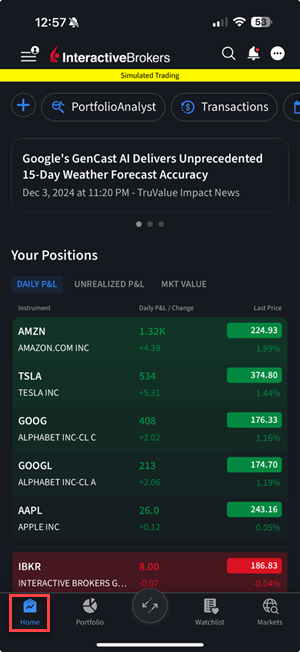 The home page on the iPhone. 